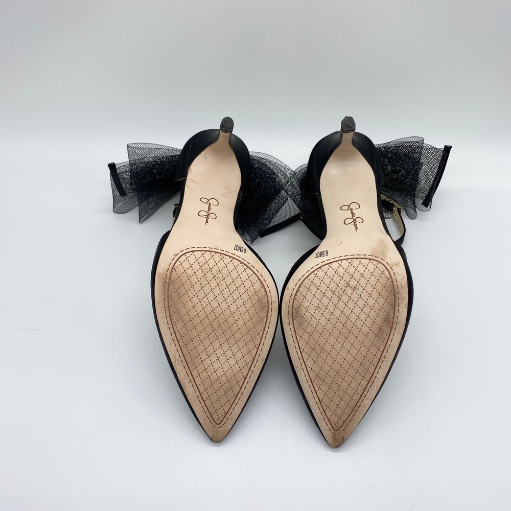 Jessica Simpson Size 6.5 Pumps D'Orsay Dress Heels Black Satin Stiletto Bows - Picture 9 of 11